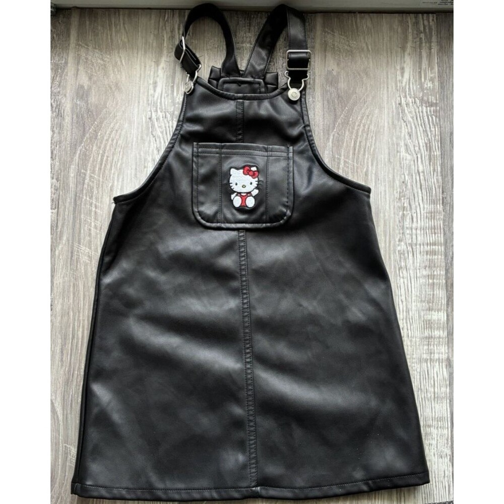 Hello Kitty Faux Leather Overall Dress Girls Size 5 Black Sanrio Jumper
